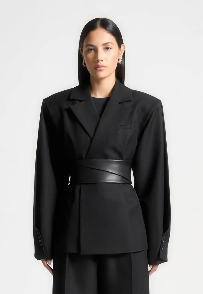 Manire De Voir Matching Sets Manire De Voir Woman Twist Sleeve Tailored Blazer With Belt 8211 Black