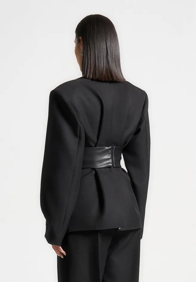 Manire De Voir Matching Sets Manire De Voir Woman Twist Sleeve Tailored Blazer With Belt 8211 Black