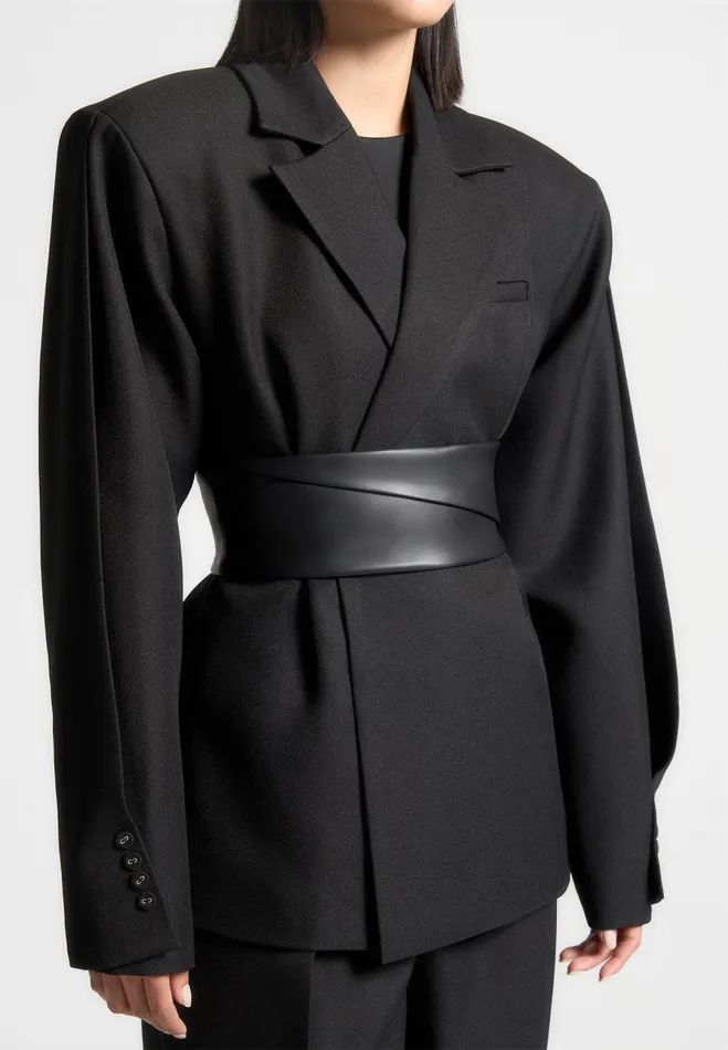 Manire De Voir Matching Sets Manire De Voir Woman Twist Sleeve Tailored Blazer With Belt 8211 Black