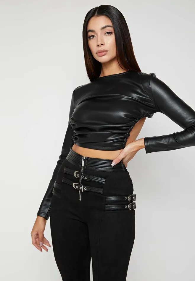 Manire De Voir Matching Sets Manire De Voir Woman Vegan Leather Backless Top 8211 Black