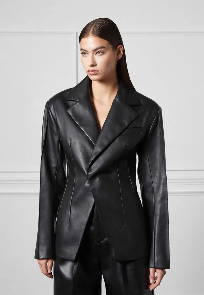 Manire De Voir Matching Sets Manire De Voir Woman Vegan Leather Double Breasted Blazer 8211 Black