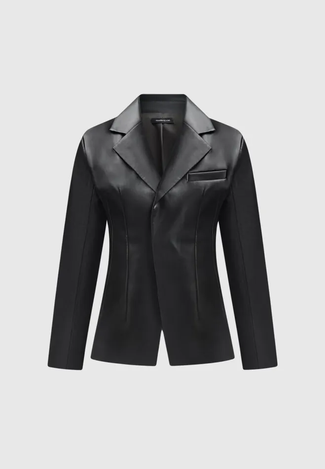 Manire De Voir Matching Sets Manire De Voir Woman Vegan Leather Double Breasted Blazer 8211 Black