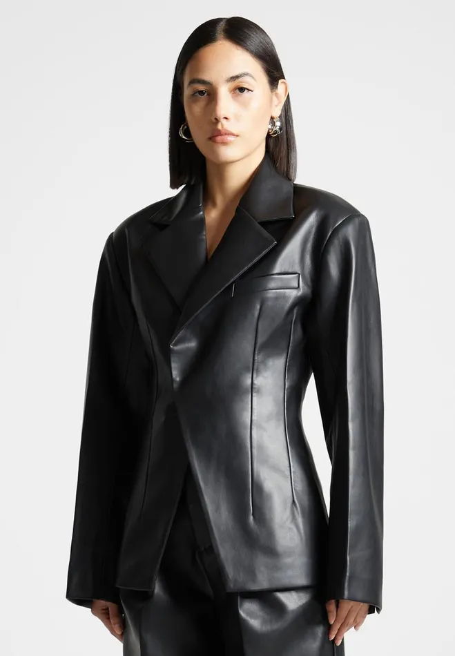 Manire De Voir Matching Sets Manire De Voir Woman Vegan Leather Double Breasted Blazer 8211 Black