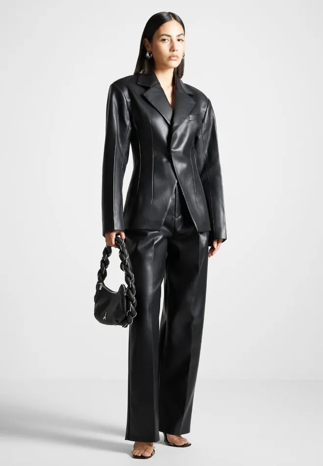 Manire De Voir Matching Sets Manire De Voir Woman Vegan Leather Double Breasted Blazer 8211 Black