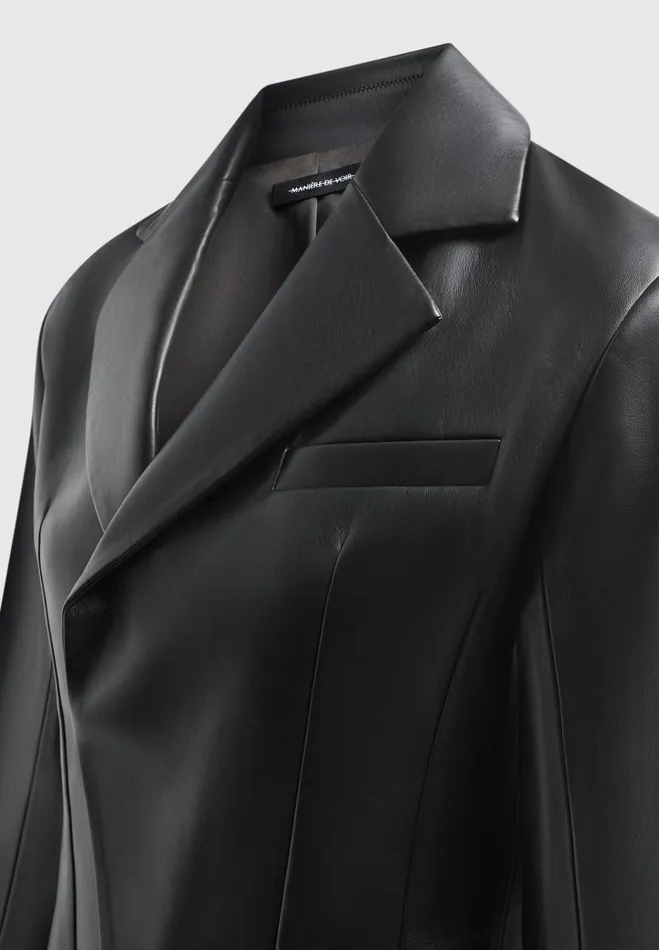 Manire De Voir Matching Sets Manire De Voir Woman Vegan Leather Double Breasted Blazer 8211 Black