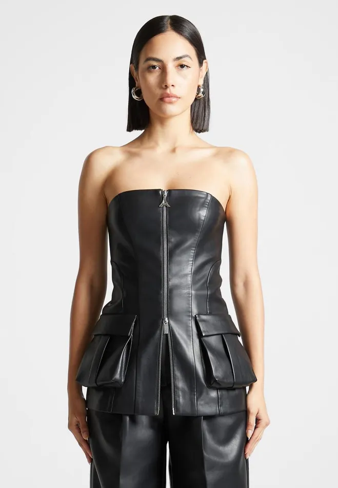 Manire De Voir Matching Sets Manire De Voir Woman Vegan Leather Longline Bandeau Top 8211 Black