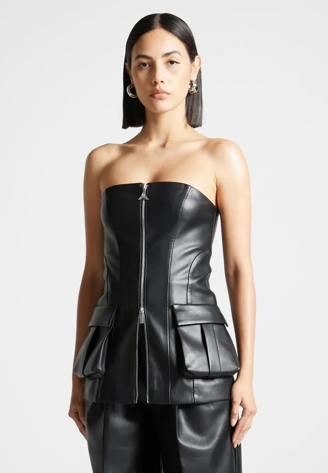 Manire De Voir Matching Sets Manire De Voir Woman Vegan Leather Longline Bandeau Top 8211 Black