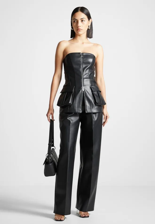 Manire De Voir Matching Sets Manire De Voir Woman Vegan Leather Longline Bandeau Top 8211 Black
