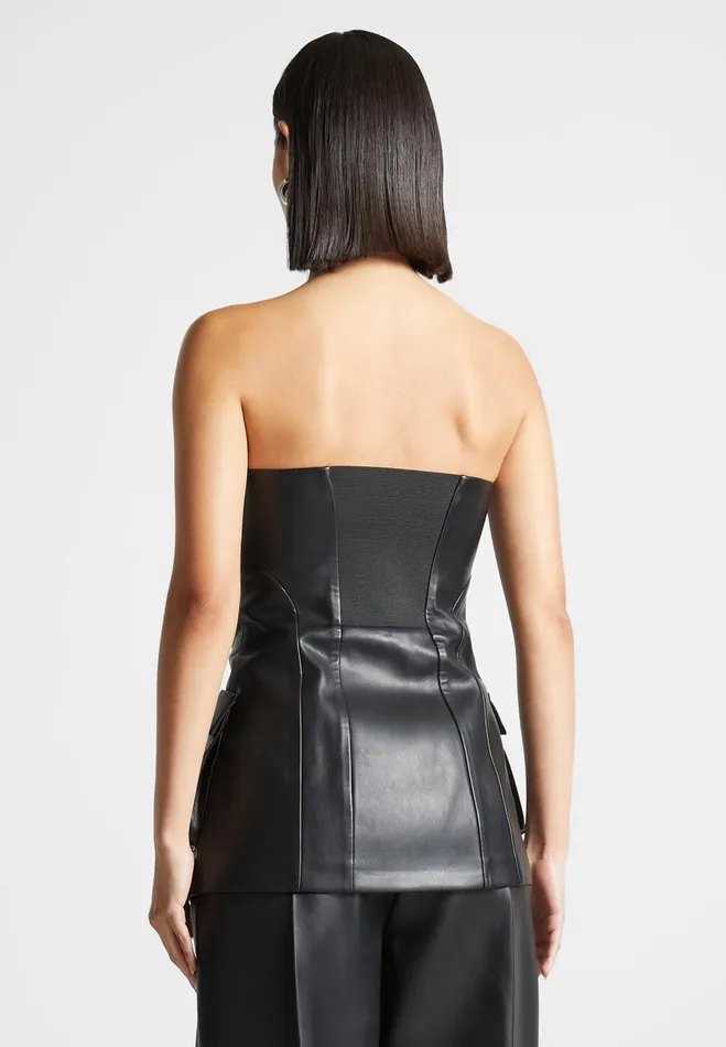 Manire De Voir Matching Sets Manire De Voir Woman Vegan Leather Longline Bandeau Top 8211 Black