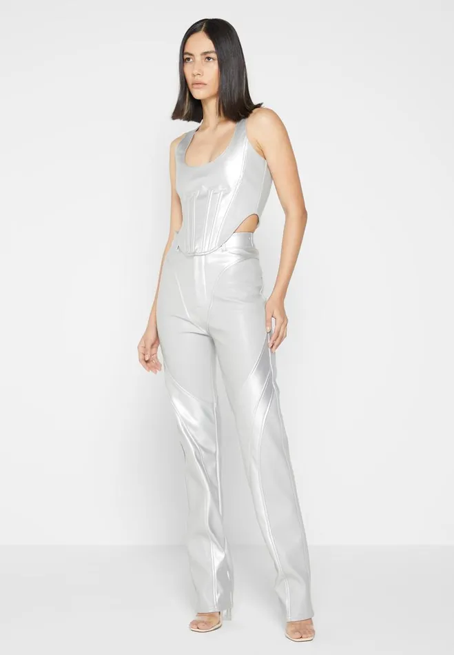 Manire De Voir Matching Sets Manire De Voir Woman Vegan Leather Metallic Corset Top 8211 Silver