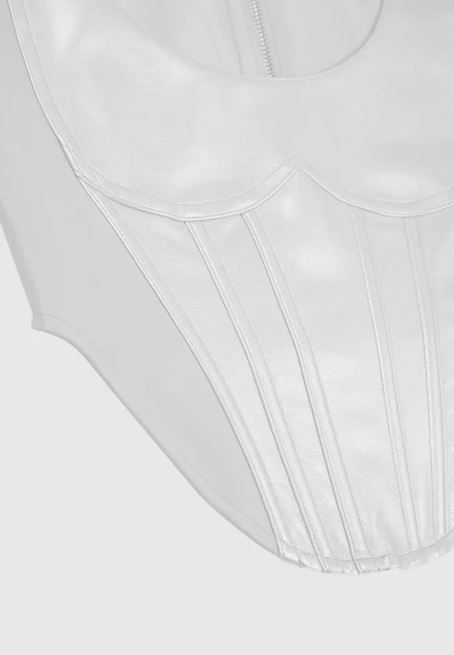 Manire De Voir Matching Sets Manire De Voir Woman Vegan Leather Metallic Corset Top 8211 Silver