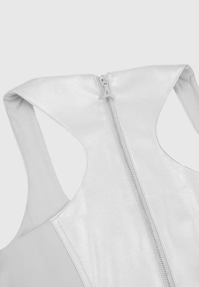 Manire De Voir Matching Sets Manire De Voir Woman Vegan Leather Metallic Corset Top 8211 Silver