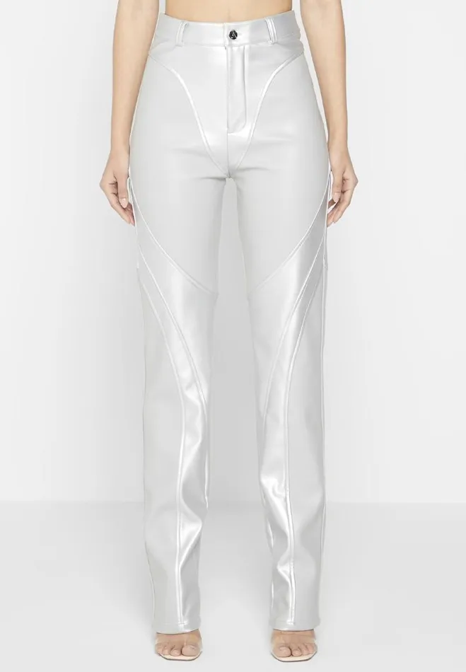 Manire De Voir Matching Sets Manire De Voir Woman Vegan Leather Metallic Trousers 8211 Silver Manire De Voir Matching Sets Manire De Voir Woman Vegan Leather Metallic Trousers 8211 Silver