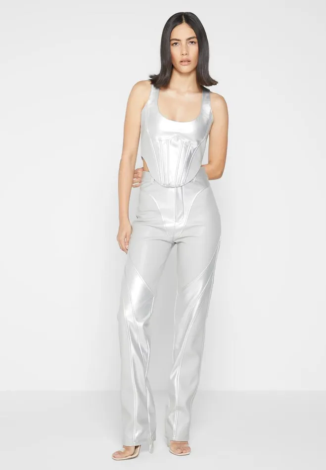 Manire De Voir Matching Sets Manire De Voir Woman Vegan Leather Metallic Trousers 8211 Silver