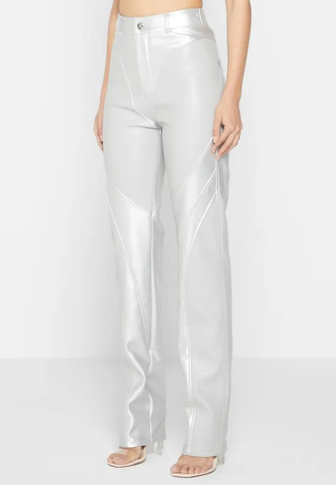 Manire De Voir Matching Sets Manire De Voir Woman Vegan Leather Metallic Trousers 8211 Silver
