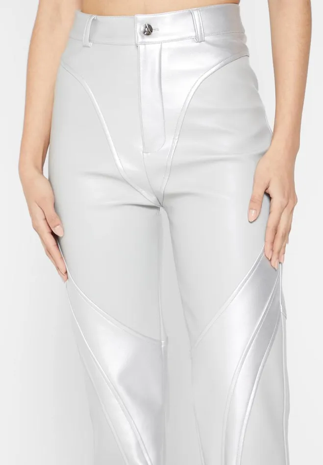 Manire De Voir Matching Sets Manire De Voir Woman Vegan Leather Metallic Trousers 8211 Silver