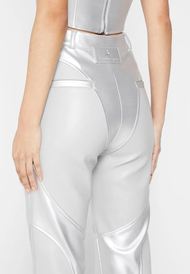 Manire De Voir Matching Sets Manire De Voir Woman Vegan Leather Metallic Trousers 8211 Silver