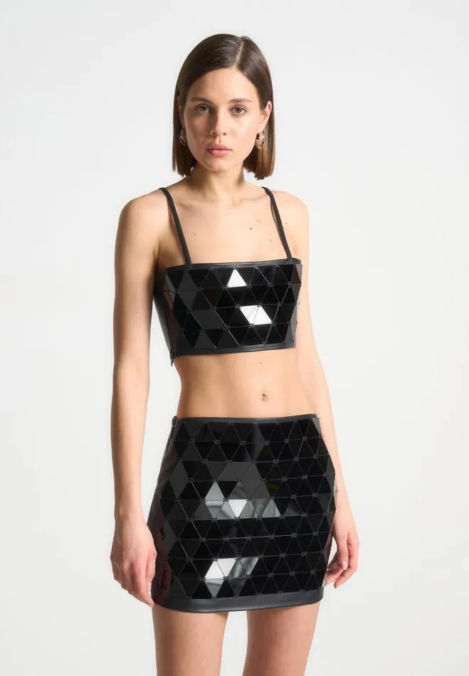 Manire De Voir Matching Sets Manire De Voir Woman Vegan Leather Mirrored Bandeau Top 8211 BlackBlack Manire De Voir Matching Sets Manire De Voir Woman Vegan Leather Mirrored Bandeau Top 8211 BlackBlack