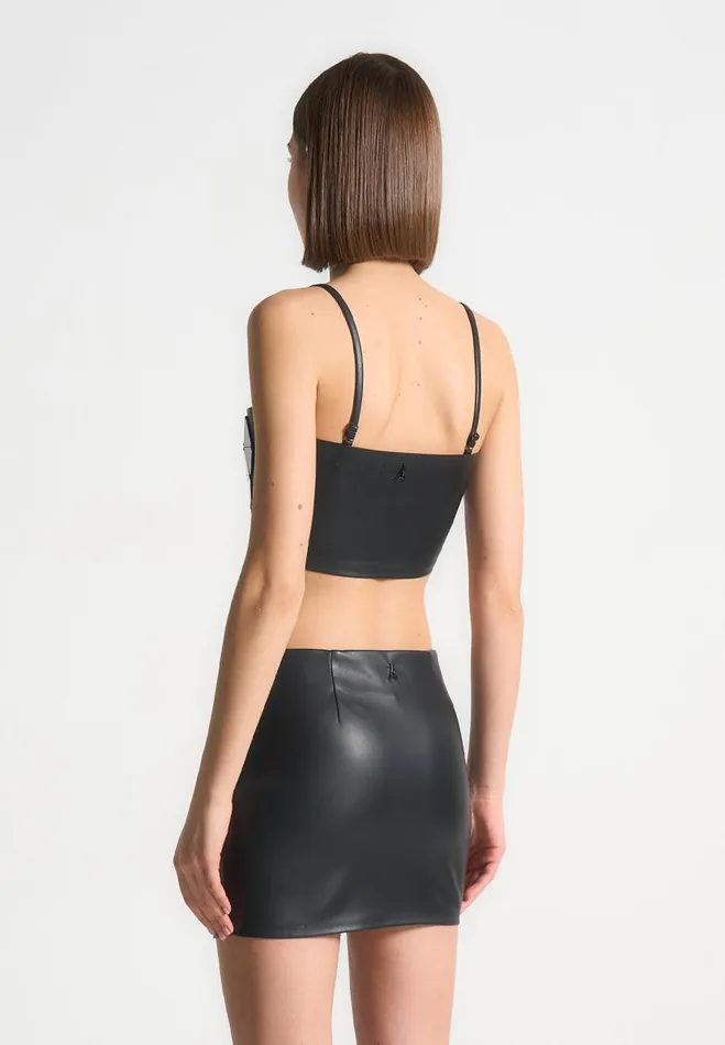Manire De Voir Matching Sets Manire De Voir Woman Vegan Leather Mirrored Bandeau Top 8211 BlackBlack