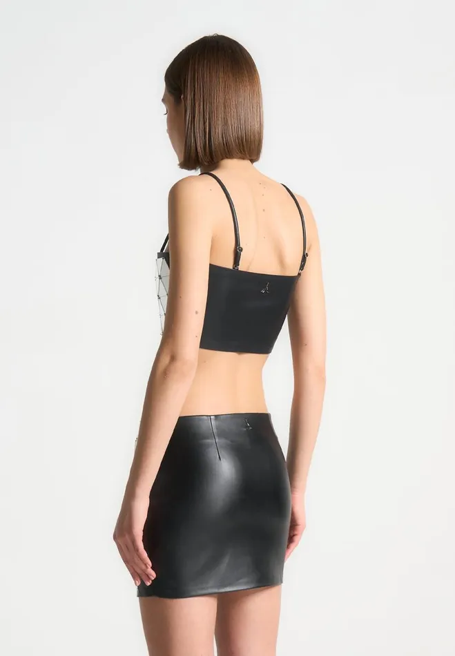 Manire De Voir Matching Sets Manire De Voir Woman Vegan Leather Mirrored Bandeau Top 8211 SilverBlack