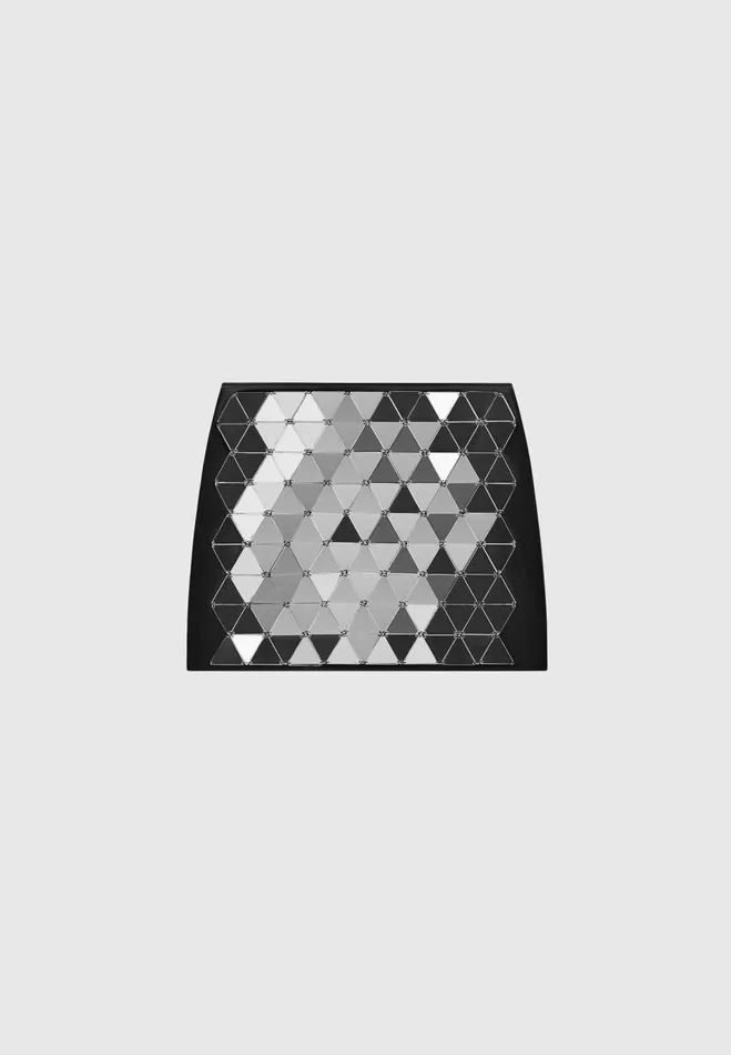 Manire De Voir Matching Sets Manire De Voir Woman Vegan Leather Mirrored Mini Skirt 8211 SilverBlack
