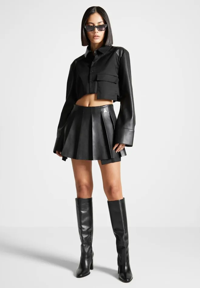 Manire De Voir Matching Sets Manire De Voir Woman Vegan Leather Pleated Skort 8211 Black