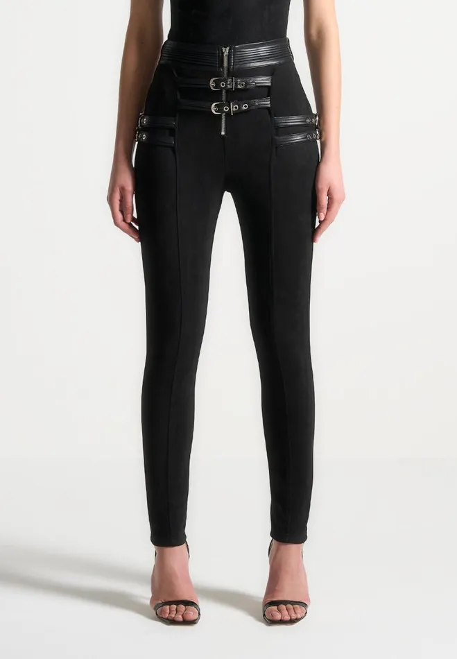 Manire De Voir Matching Sets Manire De Voir Woman Vegan Suede Buckle Detail Leggings 8211 Black Manire De Voir Matching Sets Manire De Voir Woman Vegan Suede Buckle Detail Leggings 8211 Black