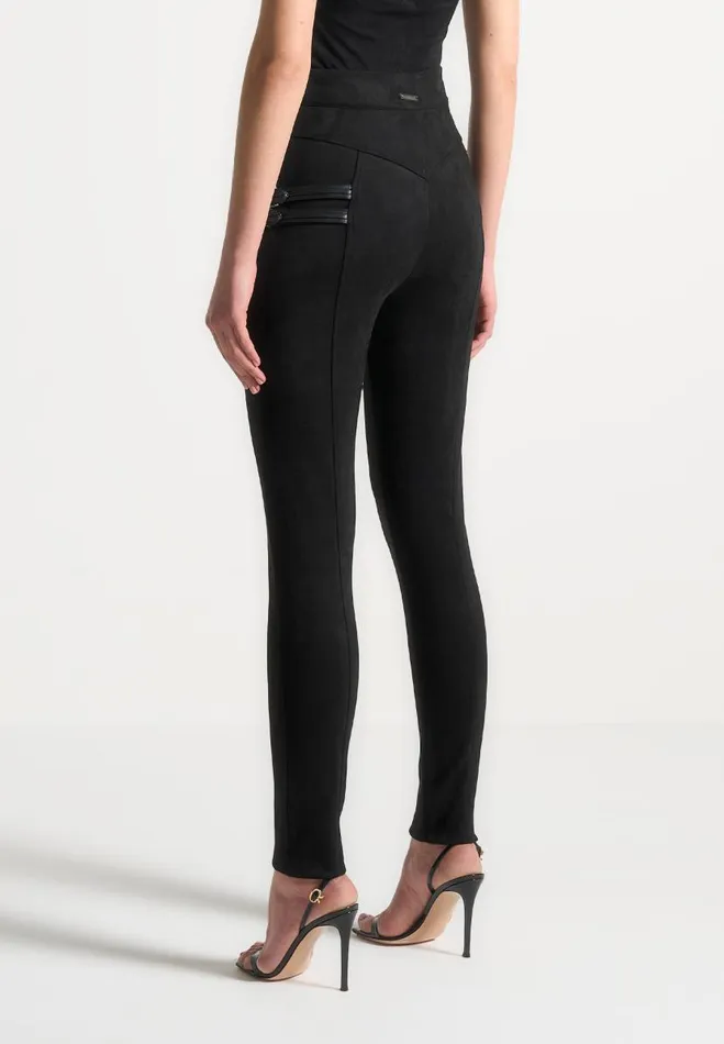 Manire De Voir Matching Sets Manire De Voir Woman Vegan Suede Buckle Detail Leggings 8211 Black