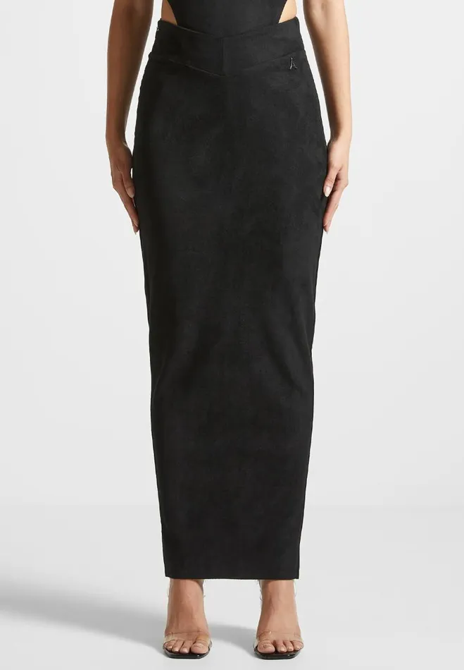 Manire De Voir Matching Sets Manire De Voir Woman Vegan Suede Midaxi Skirt 8211 Black