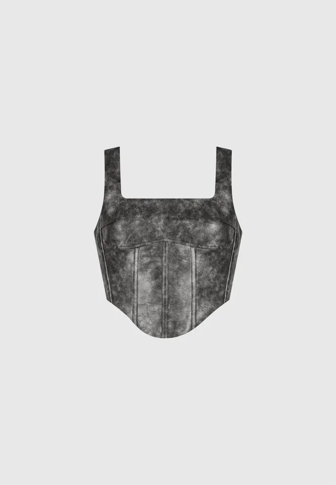 Manire De Voir Matching Sets Manire De Voir Woman Vintage Vegan Leather Corset Top 8211 Grey