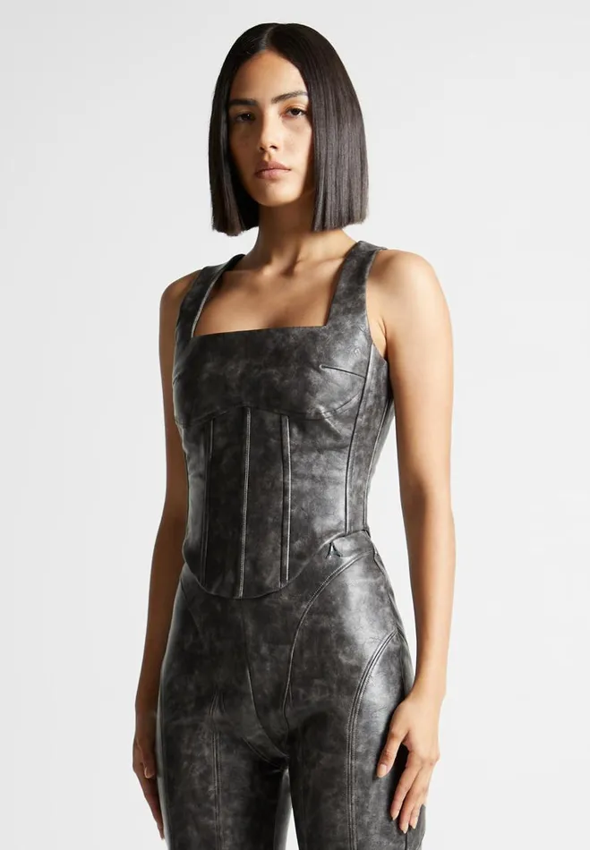 Manire De Voir Matching Sets Manire De Voir Woman Vintage Vegan Leather Corset Top 8211 Grey