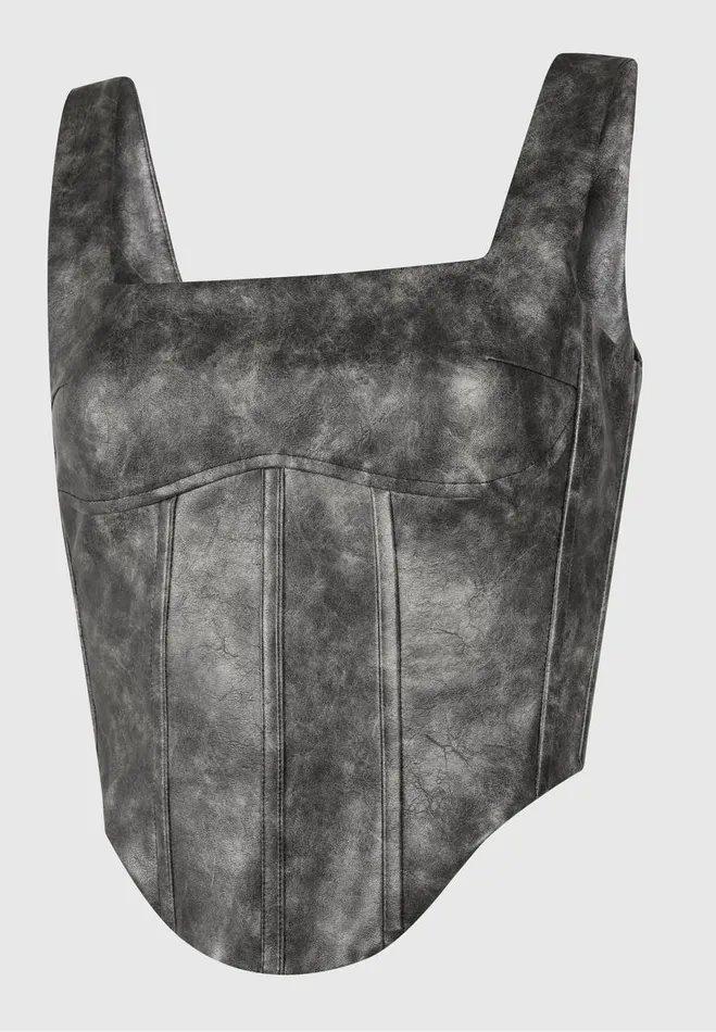Manire De Voir Matching Sets Manire De Voir Woman Vintage Vegan Leather Corset Top 8211 Grey