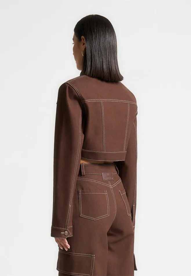 Manire De Voir Matching Sets Manire De Voir Woman Wide Shoulder Drill Jacket 8211 Brown