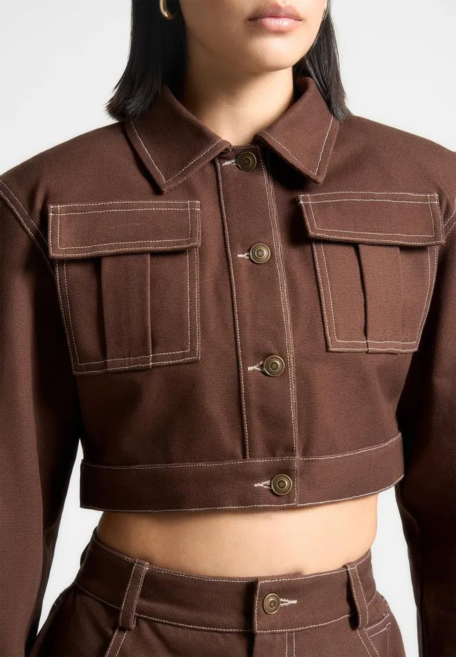 Manire De Voir Matching Sets Manire De Voir Woman Wide Shoulder Drill Jacket 8211 Brown