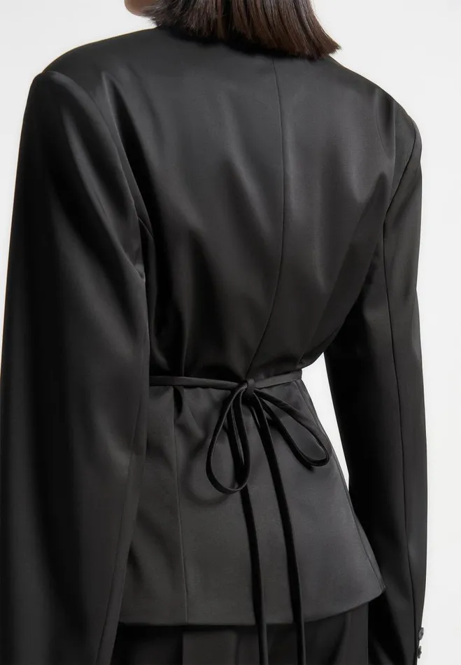 Manire De Voir Matching Sets Manire De Voir Woman Wide Shoulder Sateen Blazer With Twin Belt 8211 Black
