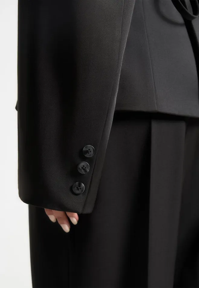 Manire De Voir Matching Sets Manire De Voir Woman Wide Shoulder Sateen Blazer With Twin Belt 8211 Black