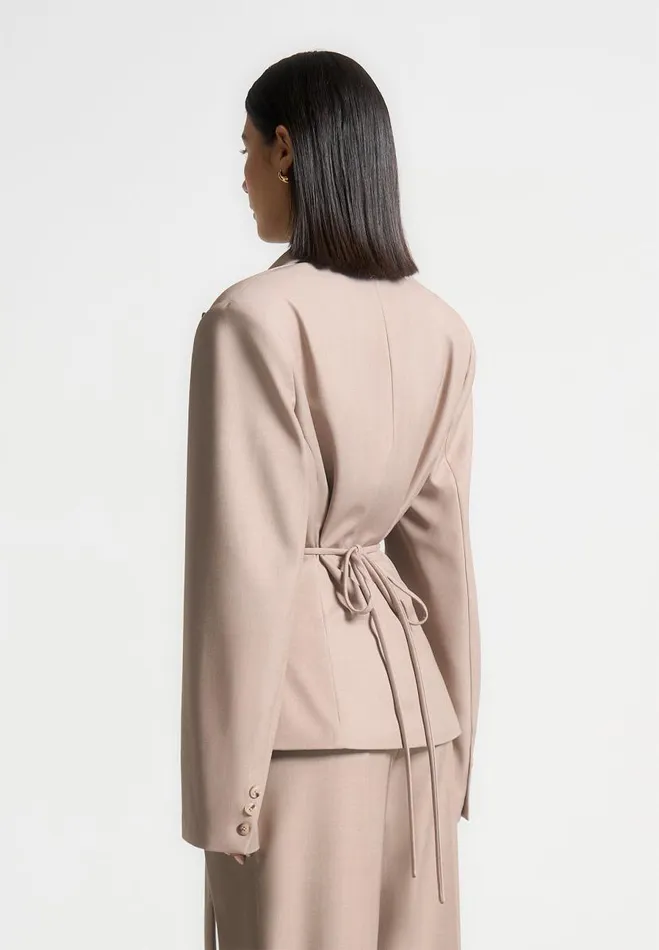 Manire De Voir Matching Sets Manire De Voir Woman Wide Shoulder Tailored Blazer With Twin Belt 8211 Taupe