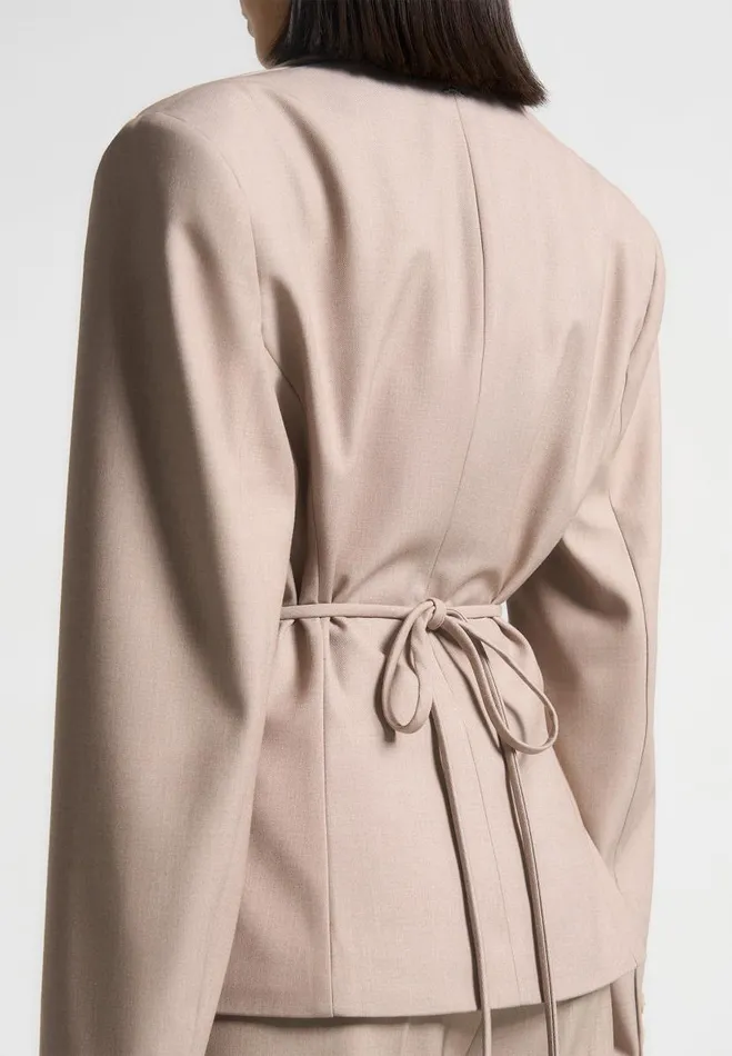 Manire De Voir Matching Sets Manire De Voir Woman Wide Shoulder Tailored Blazer With Twin Belt 8211 Taupe