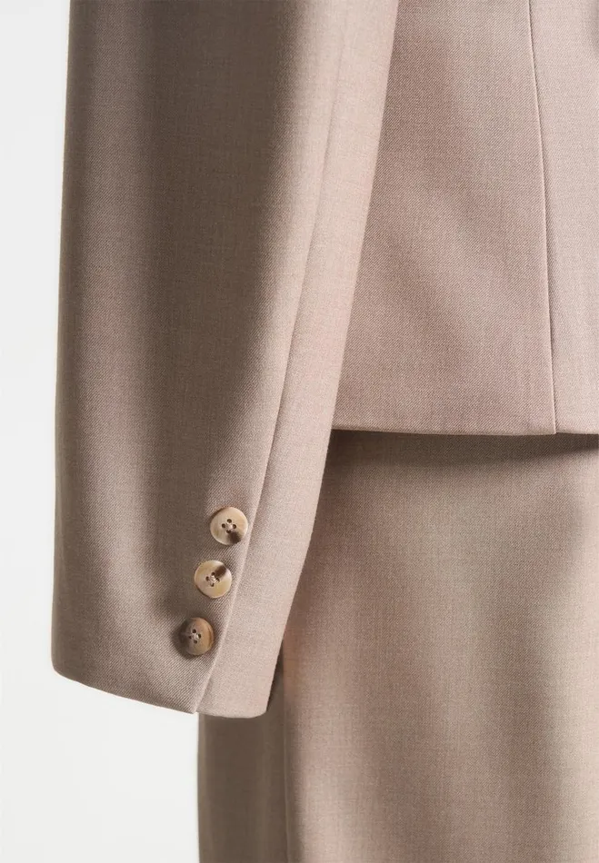 Manire De Voir Matching Sets Manire De Voir Woman Wide Shoulder Tailored Blazer With Twin Belt 8211 Taupe