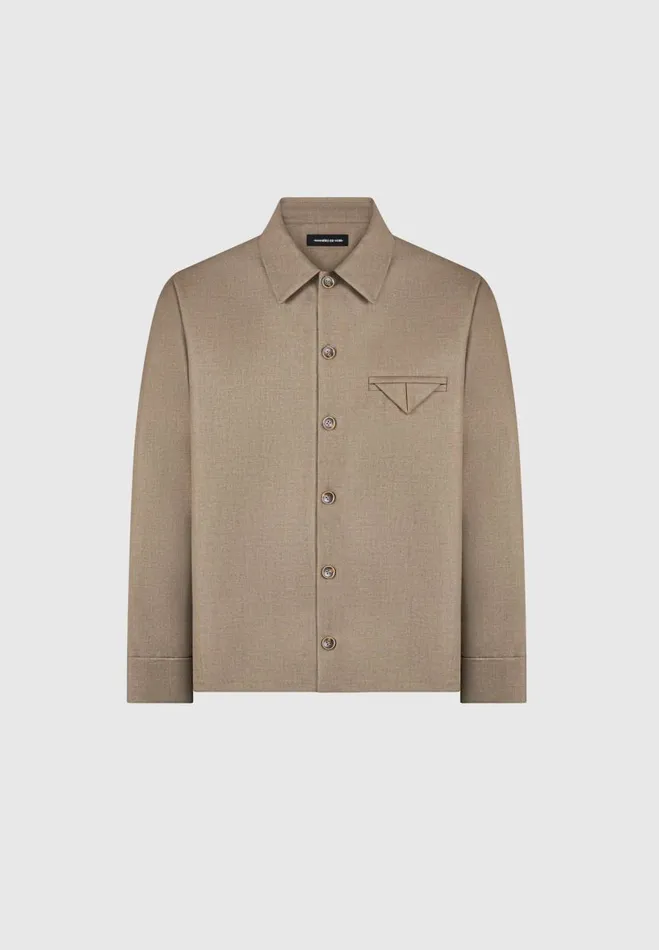 Manire De Voir Modern Tailoring Manire De Voir Man Hatched Tailored Long Sleeve Overshirt 8211 Khaki