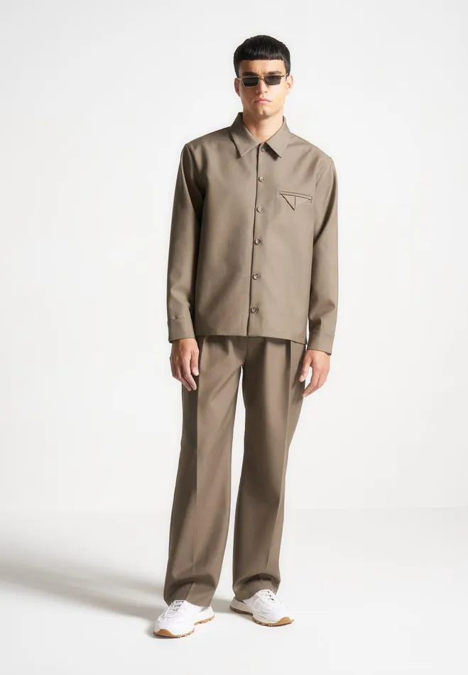 Manire De Voir Modern Tailoring Manire De Voir Man Hatched Tailored Long Sleeve Overshirt 8211 Khaki