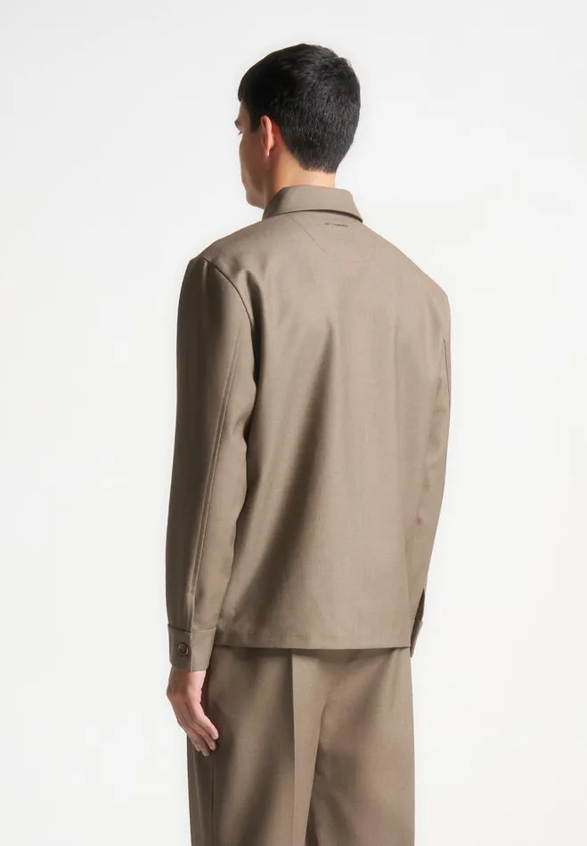 Manire De Voir Modern Tailoring Manire De Voir Man Hatched Tailored Long Sleeve Overshirt 8211 Khaki