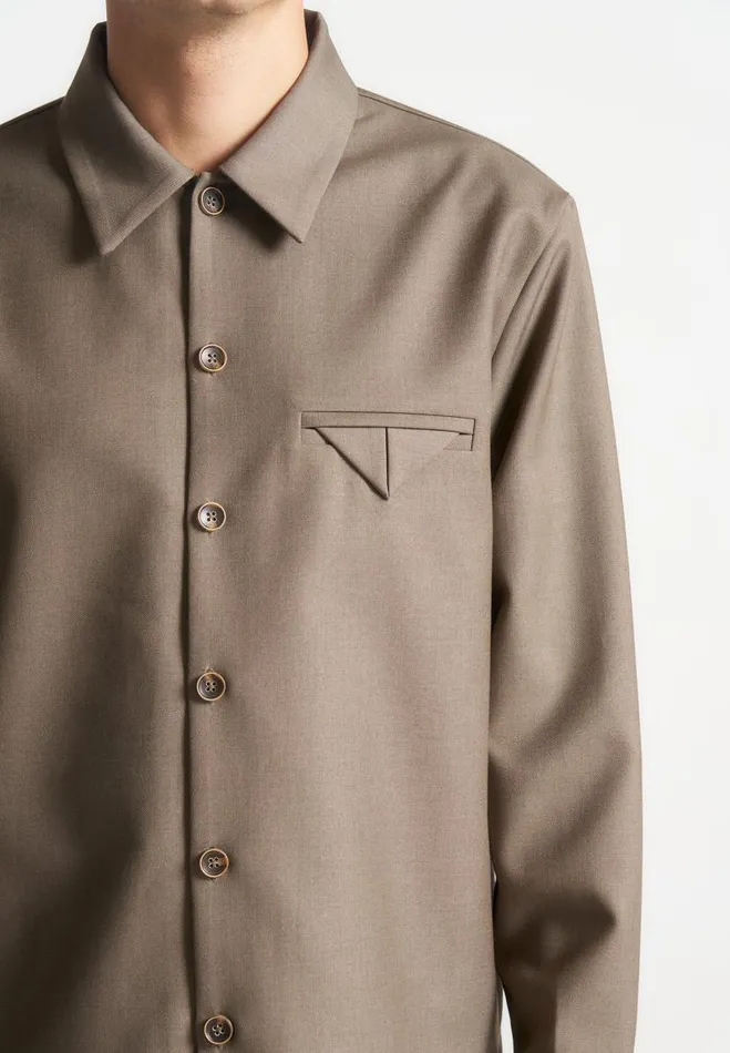 Manire De Voir Modern Tailoring Manire De Voir Man Hatched Tailored Long Sleeve Overshirt 8211 Khaki