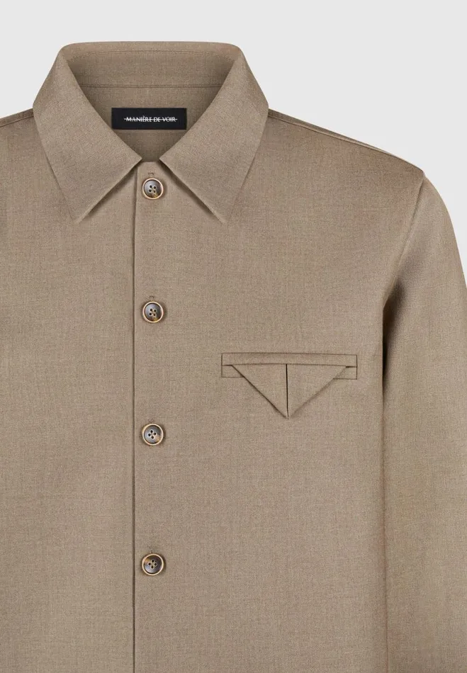 Manire De Voir Modern Tailoring Manire De Voir Man Hatched Tailored Long Sleeve Overshirt 8211 Khaki
