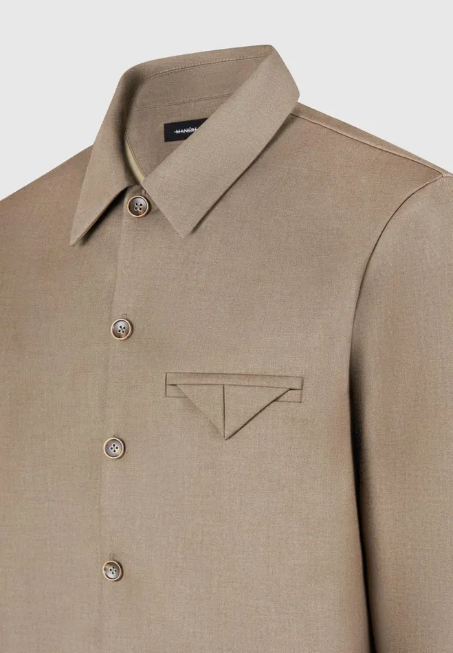 Manire De Voir Modern Tailoring Manire De Voir Man Hatched Tailored Long Sleeve Overshirt 8211 Khaki