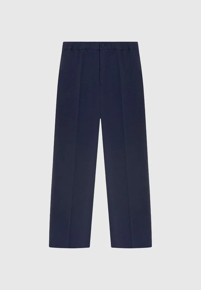 Manire De Voir Modern Tailoring Manire De Voir Man Regular Fit Waffle Seersucker Tailored Trousers 8211 Navy