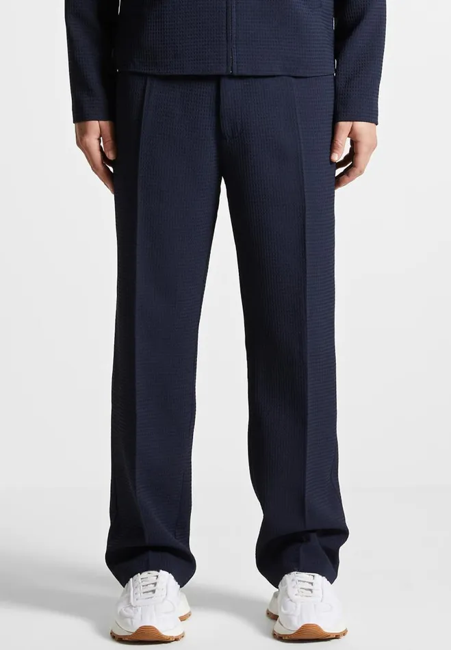 Manire De Voir Modern Tailoring Manire De Voir Man Regular Fit Waffle Seersucker Tailored Trousers 8211 Navy