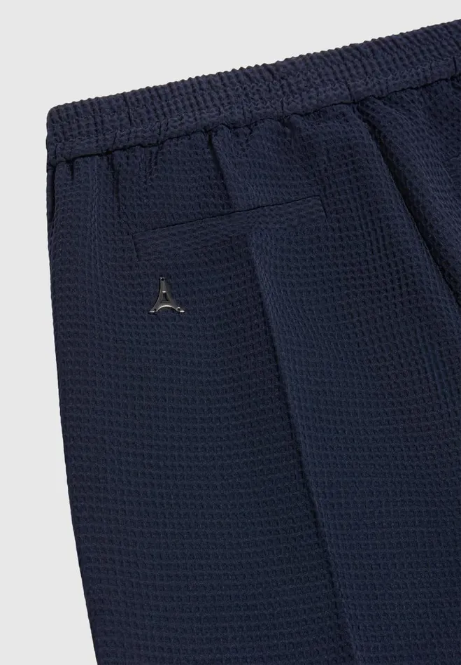 Manire De Voir Modern Tailoring Manire De Voir Man Regular Fit Waffle Seersucker Tailored Trousers 8211 Navy