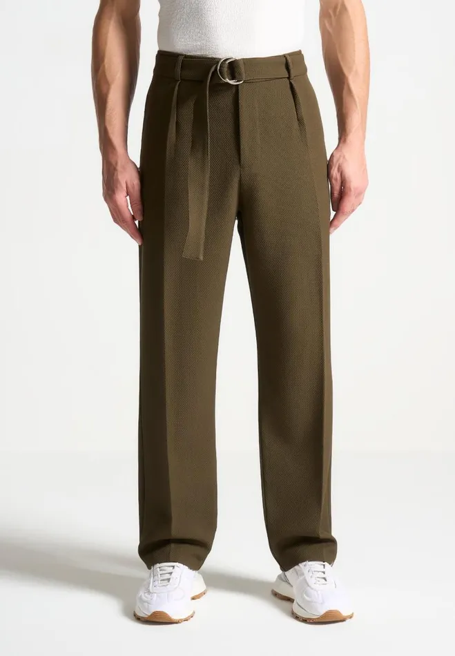 Manire De Voir Modern Tailoring Manire De Voir Man Relaxed Fit Textured Belted Tailored Trousers 8211 Khaki Manire De Voir Modern Tailoring Manire De Voir Man Relaxed Fit Textured Belted Tailored Trousers 8211 Khaki