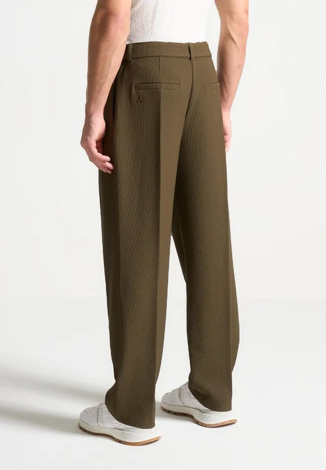 Manire De Voir Modern Tailoring Manire De Voir Man Relaxed Fit Textured Belted Tailored Trousers 8211 Khaki